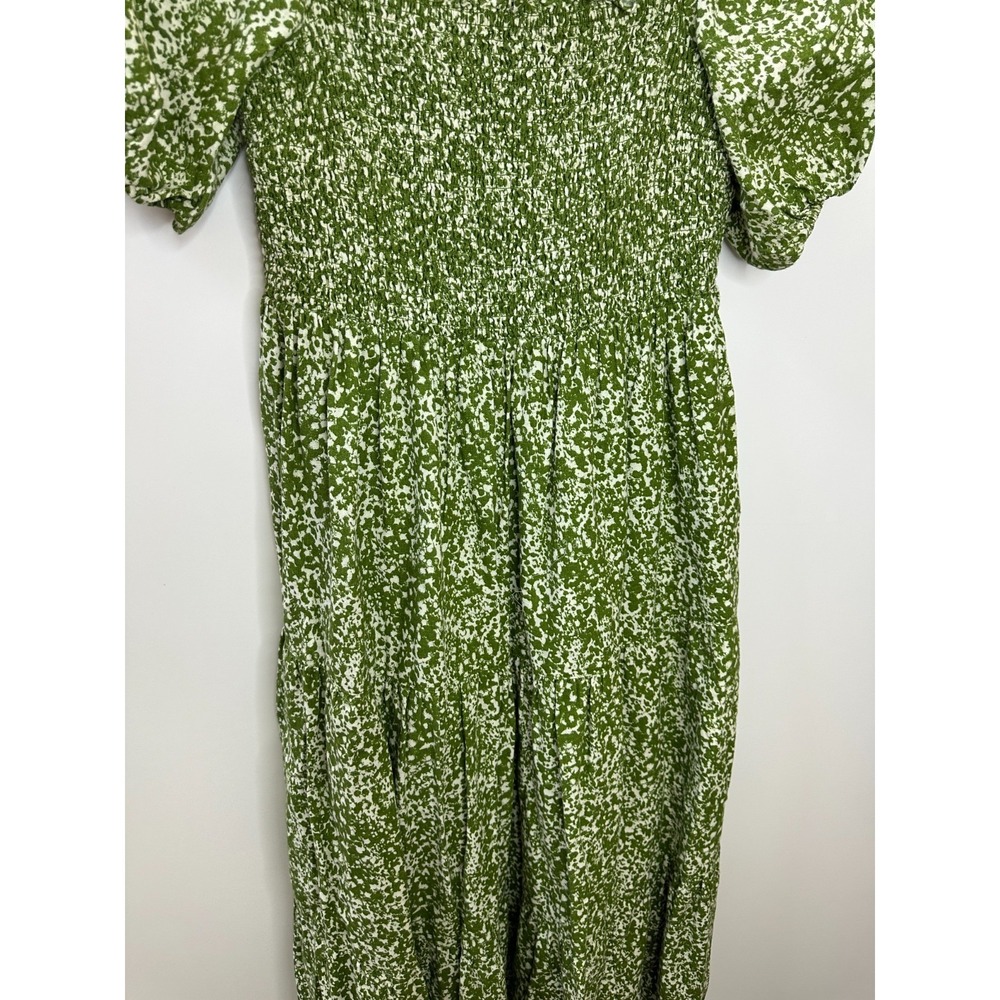 Abercrombie & Fitch Green Floral Linen Blend Smocked Puff Sleeve Midi Dress XL - Picture 4 of 12